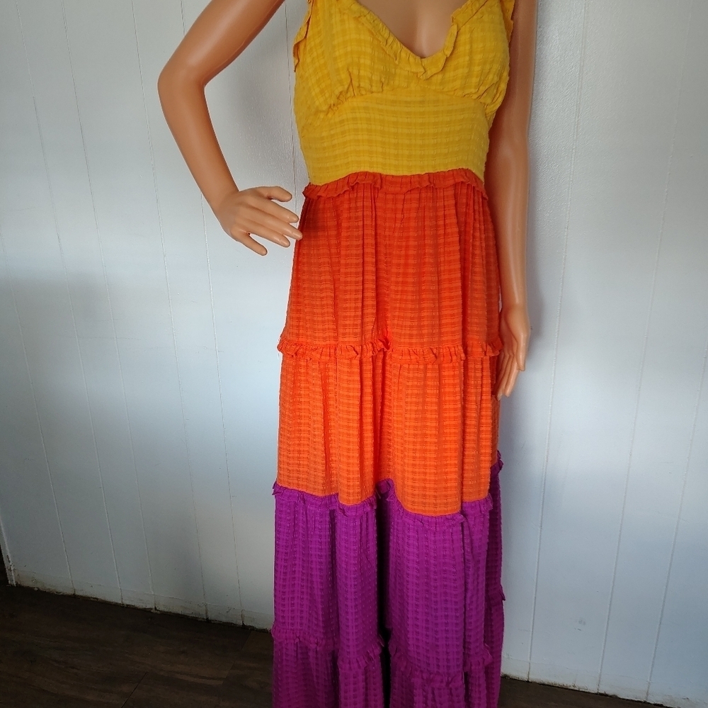 FRENCH CONNECTION Colorful Maxi Dress - Yellow, Orange, and Purple Size 8